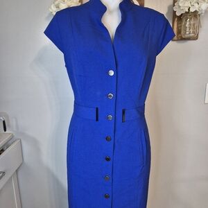 Calvin Klein Button Front Cap Sleeve Midi Dress